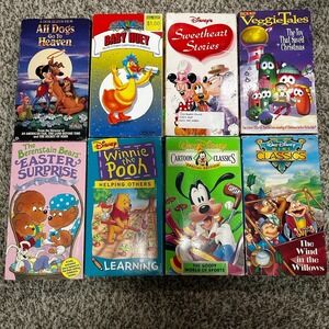 Children animated movie lot of 8, VHS tape format, Disney, Veggie tales, MGM